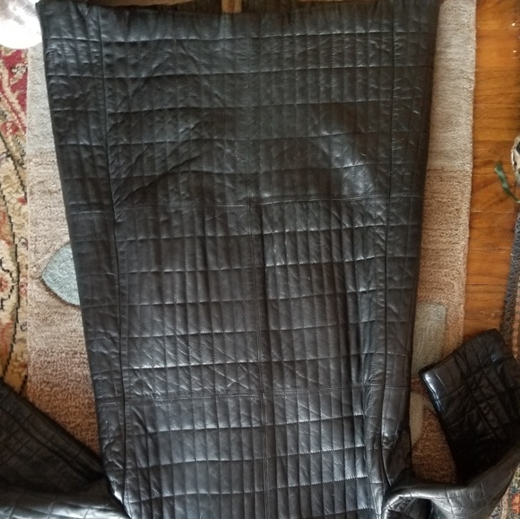 LEATHER ANNE KLEIN QUILTED LONG WINTER COAT - Picture 3 of 3